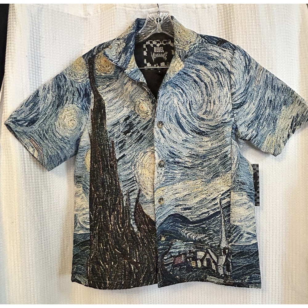 NEW Rebel Vengeance Vincent Van Gogh Starry Night Woven Tapestry Shirt S